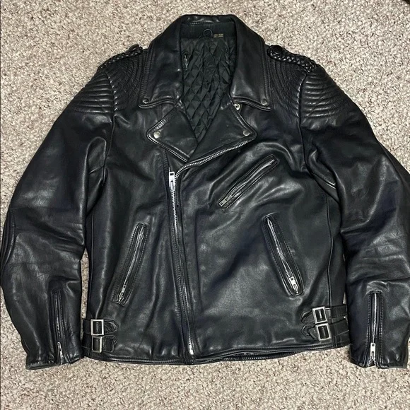 Vintage Men's Black Leather motorcycle padded quilted Jacket - Picture 1 of 13